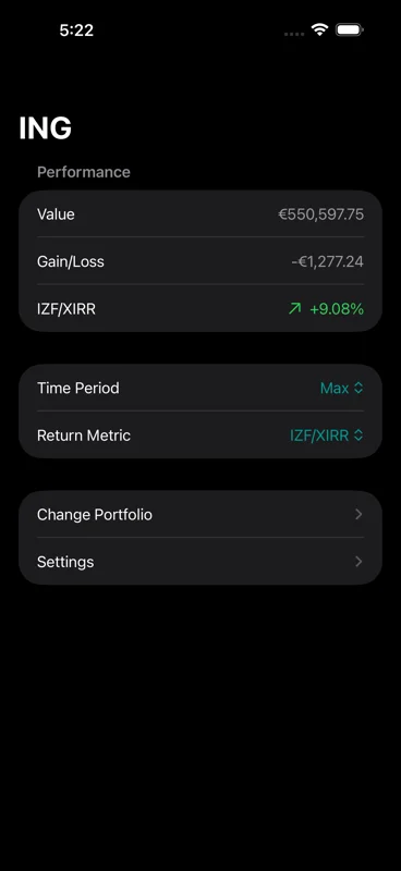 PulseFolio iOS companion app return metric selection
