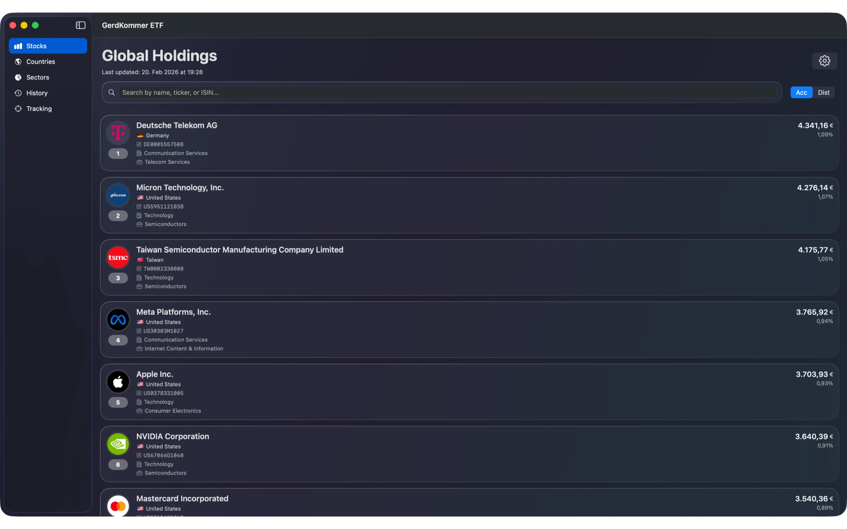 dTracker - Global holdings on macOS