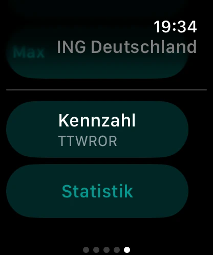 PulseFolio Apple Watch settings card with interval, metric (TTWROR), and Stats button