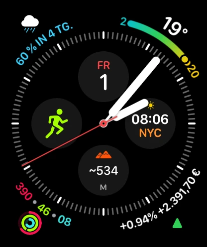 Apple Watch Zifferblatt mit SpiderLens-Komplikationen