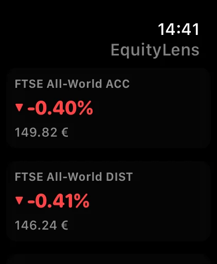 Apple Watch app showing live ETF prices