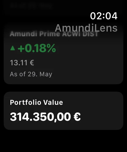 Apple Watch app showing total portfolio value