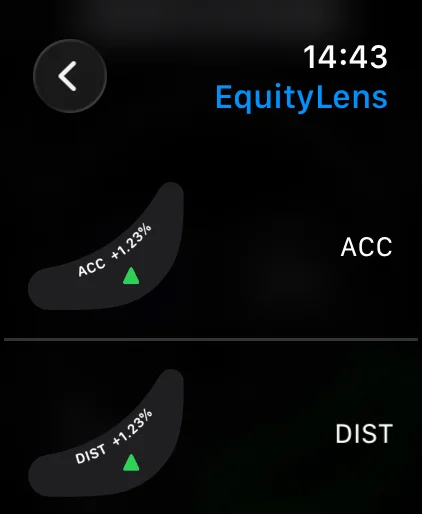 Apple Watch app with ACC and DIST gauges