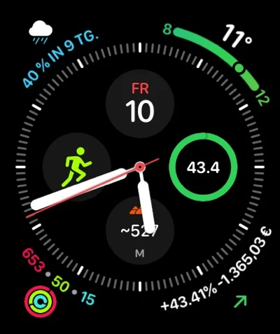 PulseFolio Watch app displaying portfolio gain/loss and percentage return